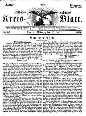 Osthavelländisches Kreisblatt vom 16.07.1856