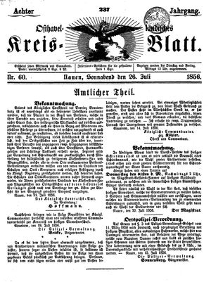 Osthavelländisches Kreisblatt vom 26.07.1856