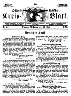 Osthavelländisches Kreisblatt on Jul 30, 1856