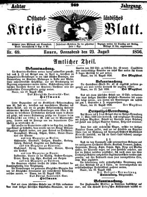Osthavelländisches Kreisblatt vom 23.08.1856