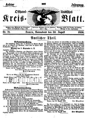 Osthavelländisches Kreisblatt on Aug 30, 1856