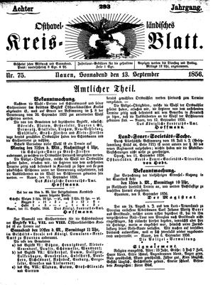 Osthavelländisches Kreisblatt on Sep 13, 1856