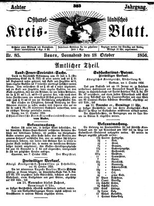Osthavelländisches Kreisblatt vom 18.10.1856
