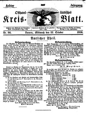 Osthavelländisches Kreisblatt vom 22.10.1856