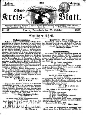 Osthavelländisches Kreisblatt vom 25.10.1856
