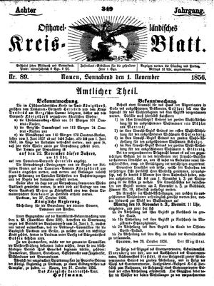 Osthavelländisches Kreisblatt vom 01.11.1856