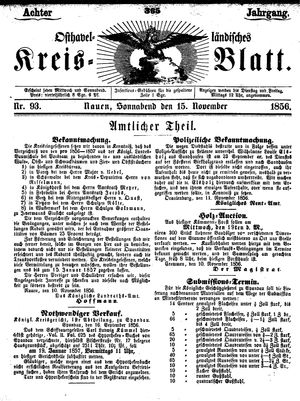 Osthavelländisches Kreisblatt vom 15.11.1856