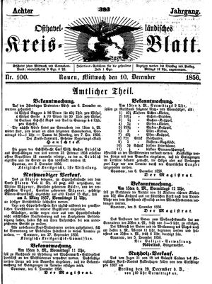 Osthavelländisches Kreisblatt vom 10.12.1856