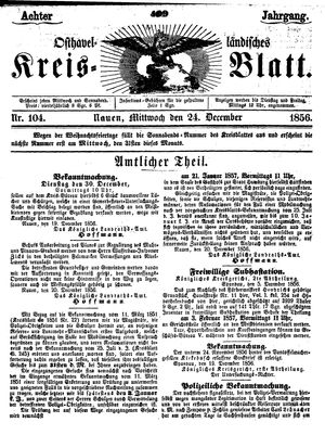 Osthavelländisches Kreisblatt vom 24.12.1856