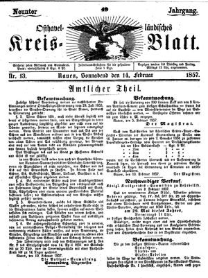 Osthavelländisches Kreisblatt vom 14.02.1857