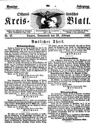 Osthavelländisches Kreisblatt vom 28.02.1857