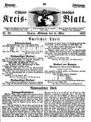 Osthavelländisches Kreisblatt vom 11.03.1857