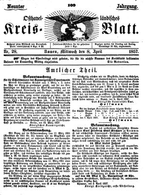 Osthavelländisches Kreisblatt vom 08.04.1857