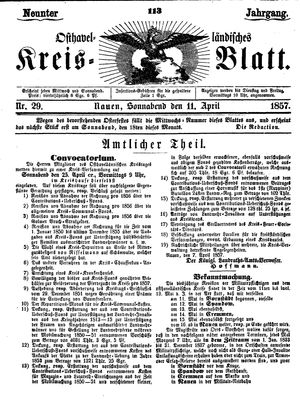 Osthavelländisches Kreisblatt vom 11.04.1857