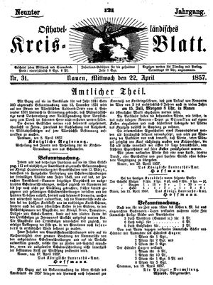 Osthavelländisches Kreisblatt vom 22.04.1857
