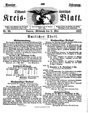 Osthavelländisches Kreisblatt vom 06.05.1857