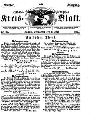 Osthavelländisches Kreisblatt vom 09.05.1857