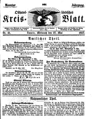 Osthavelländisches Kreisblatt on May 27, 1857