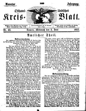 Osthavelländisches Kreisblatt on Jun 3, 1857