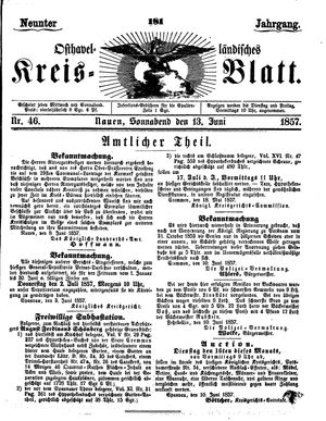 Osthavelländisches Kreisblatt vom 13.06.1857