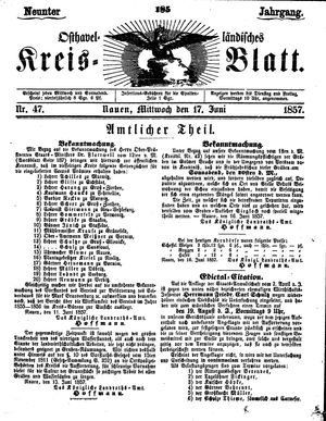 Osthavelländisches Kreisblatt vom 17.06.1857