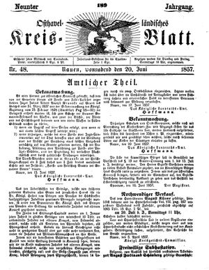 Osthavelländisches Kreisblatt on Jun 20, 1857