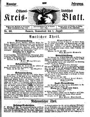 Osthavelländisches Kreisblatt vom 01.08.1857