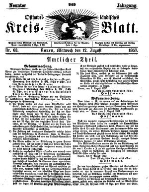 Osthavelländisches Kreisblatt vom 12.08.1857