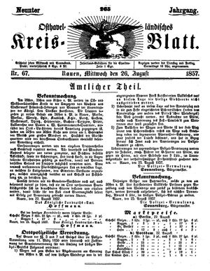 Osthavelländisches Kreisblatt vom 26.08.1857
