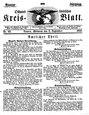 Osthavelländisches Kreisblatt on Sep 2, 1857