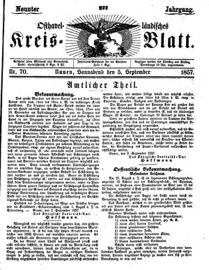 Osthavelländisches Kreisblatt vom 05.09.1857
