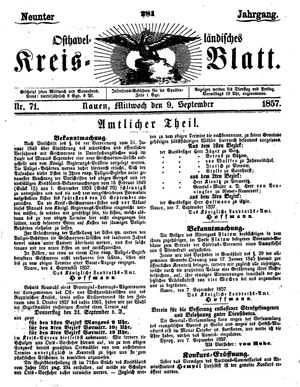 Osthavelländisches Kreisblatt vom 09.09.1857