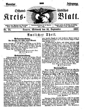 Osthavelländisches Kreisblatt on Sep 16, 1857