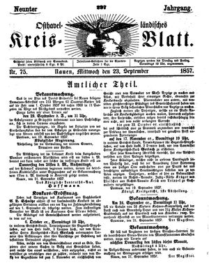Osthavelländisches Kreisblatt vom 23.09.1857