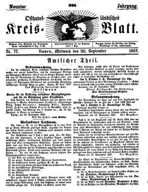 Osthavelländisches Kreisblatt vom 30.09.1857