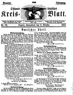 Osthavelländisches Kreisblatt vom 03.10.1857