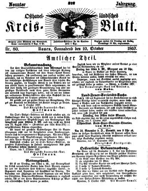 Osthavelländisches Kreisblatt vom 10.10.1857