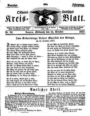 Osthavelländisches Kreisblatt vom 14.10.1857