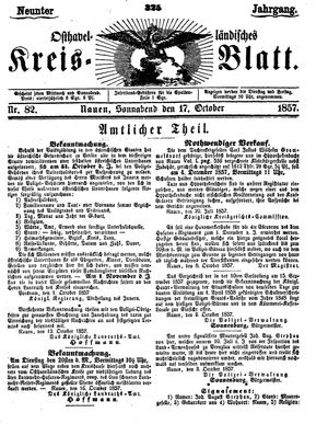 Osthavelländisches Kreisblatt vom 17.10.1857