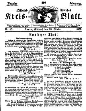 Osthavelländisches Kreisblatt vom 28.10.1857