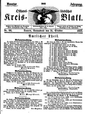 Osthavelländisches Kreisblatt vom 31.10.1857