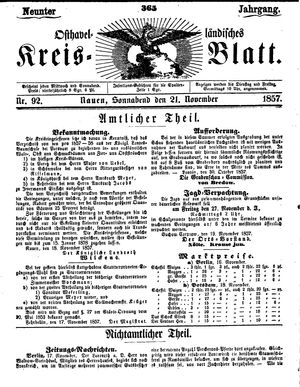 Osthavelländisches Kreisblatt vom 21.11.1857