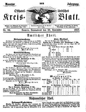 Osthavelländisches Kreisblatt vom 28.11.1857