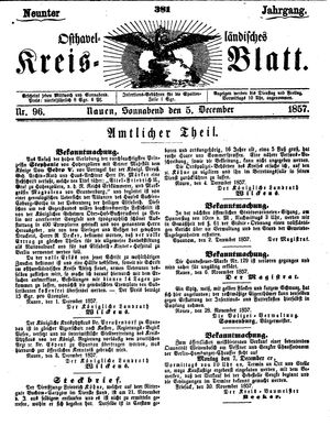 Osthavelländisches Kreisblatt vom 05.12.1857