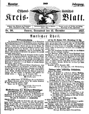 Osthavelländisches Kreisblatt on Dec 12, 1857