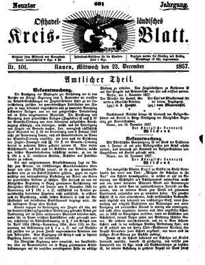 Osthavelländisches Kreisblatt vom 23.12.1857