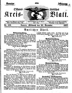 Osthavelländisches Kreisblatt vom 30.12.1857