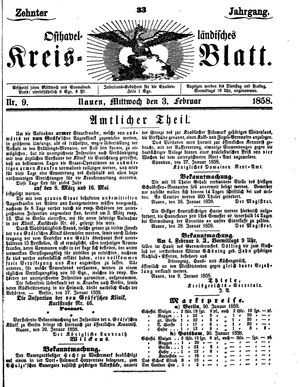 Osthavelländisches Kreisblatt on Feb 3, 1858