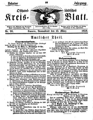 Osthavelländisches Kreisblatt on Mar 13, 1858
