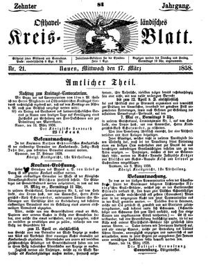Osthavelländisches Kreisblatt vom 17.03.1858